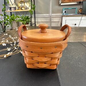 Longaberger 1995 Vintage Basket with Handles and Lid + Plastic Liner